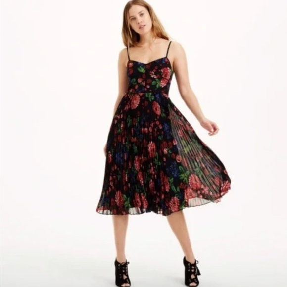 Club Monaco Black and Red Floral Midi Dress 0 - Picture 1 of 10